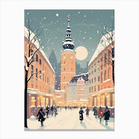 Winter Travel Night Illustration Munich Germany 2 Canvas Print