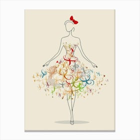 Modern Woman Silhouette with Colorful Dress and Red Bow Canvas Print