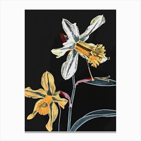 Neon Flowers On Black Daffodil 1 Canvas Print