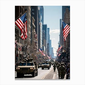 A Veterans Day Parade In The Heart Of An American City Jubilant Faces Lining The Sidewalks As Milit (3) Canvas Print