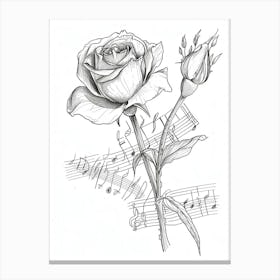 English Rose Music Line Drawing 3 Canvas Print