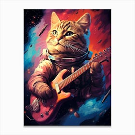 Cat Playing Guitar In Space Canvas Print