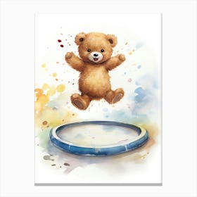Trampoline Teddy Bear Painting Watercolour 1 Canvas Print