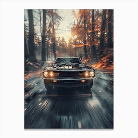 Car Driving In The Woods Canvas Print