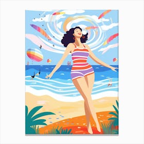 Body Positivity Day At The Beach Colourful Illustration  3 Canvas Print