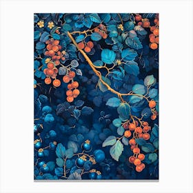 Blue Berries Inspired By William Morris Canvas Print