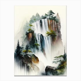 Huangshan Waterfall, China Water Colour  (3) Canvas Print