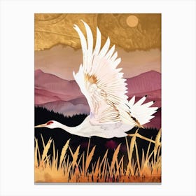 Cranes Painting Gold Red Effect Collage 1 Canvas Print