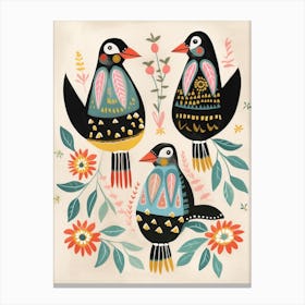 Folk Style Bird Painting Penguin 5 Canvas Print