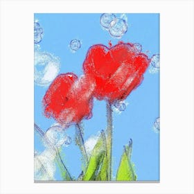 Red Tulips With Bubbles Canvas Print