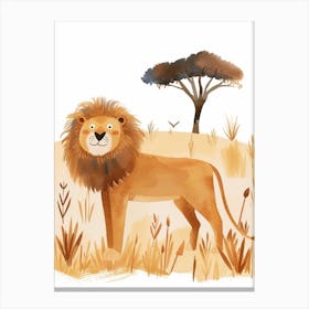 African Lion Hunting In The Savannah Clipart 3 Canvas Print