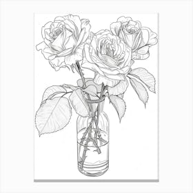 Rose In A Vase Line Drawing 6 Canvas Print