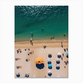 Aerial Shot Orange Umbrella Summer Photography Canvas Print