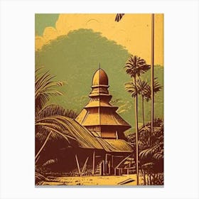 Kep Cambodia Vintage Sketch Tropical Destination Canvas Print