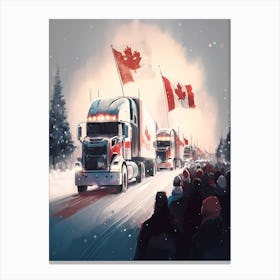 Deplorables Truckers Convoy - Canadian Flags Canvas Print