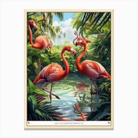 Greater Flamingo Las Coloradas Mexico Tropical Illustration 7 Poster Canvas Print
