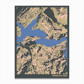 Vierwaldstättersee Lake Lucerne Switzerland Hillshade Topographic Map Canvas Print