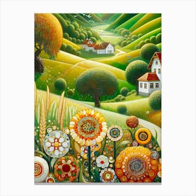 Floral Green Valley Gustave Klimt Style 1 AI Canvas Print