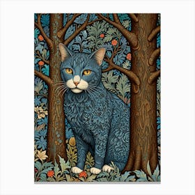 William Morris Blue Cat In The Forest Canvas Print