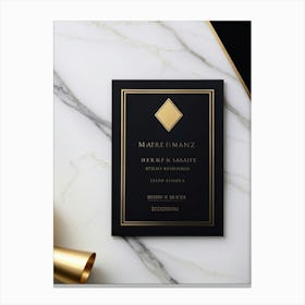 Black Card Engagement Invitation Featuring A Sleek Modern Geometric Design Bathed In A Luxurious G (3) Canvas Print