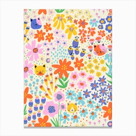 Flowers And Kittens Cute Kids Canvas Print