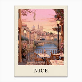Nice France 2 Vintage Pink Travel Illustration Poster Canvas Print