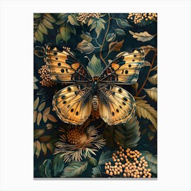 Butterfly On Leaves Inspired By William Morris Canvas Print