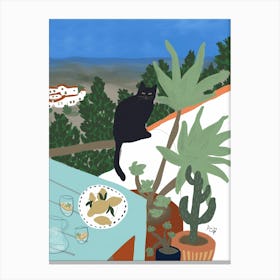 Black Cat on White House Canvas Print