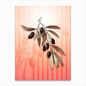 Olive Tree Vintage Botanical in Peach Fuzz Awning Stripes Pattern n.0061 Canvas Print