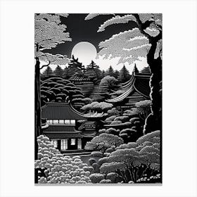 Ryoan Ji, Japan Linocut Black And White Vintage Canvas Print