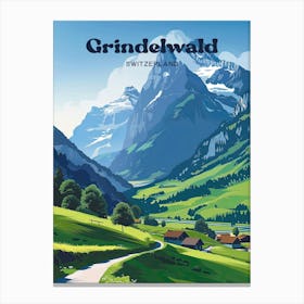 Grindelwald Switzerland Alpine Travel Illustration Canvas Print