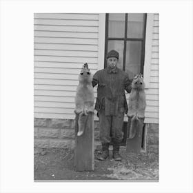 Roy Merriott, Farmer, Holding Foxes Which He Has Killed On His Farm, Near Estherville, Iowa By Russell Lee Canvas Print