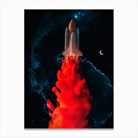 Ink Rocket Takeoff And Blue Clouds Canvas Print