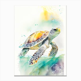 Flatback Sea Turtle (Natator Depressus), Sea Turtle Storybook Watercolours 1 Canvas Print