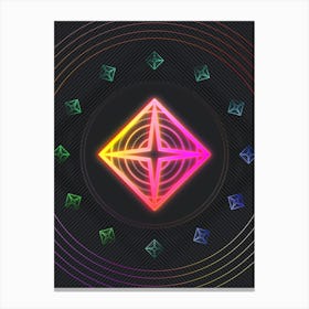 Neon Geometric Glyph in Pink and Yellow Circle Array on Black n.0258 Canvas Print