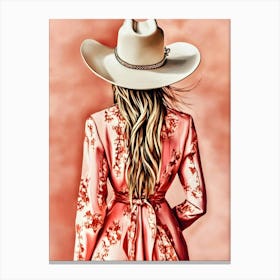 Cowgirl In Pink Dress Canvas Print