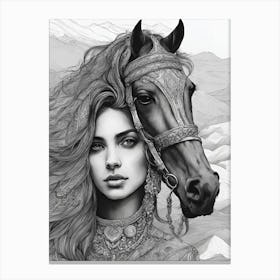 Woman With A Horse 3 Canvas Print