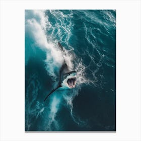 An Aerial View Of A Shark Swimming In A Large Wave 2 Canvas Print