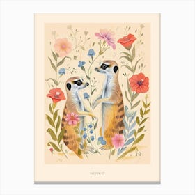 Folksy Floral Animal Drawing Meerkat 2 Poster Canvas Print