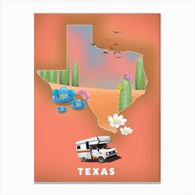 Texas Rv Travel map Canvas Print