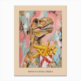 Pastel Pink & Blue Dinosaur Eating Fries Poster Canvas Print