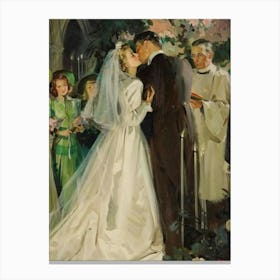 Bride Kisses The Groom Canvas Print