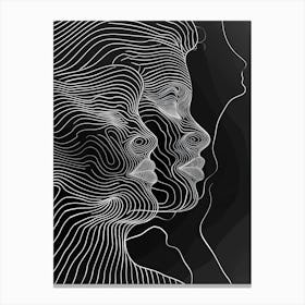 Black And White Abstract Women Faces In Line 8 Canvas Print