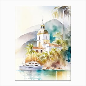 Santa Catalina Island Panama Watercolour Pastel Tropical Destination Canvas Print