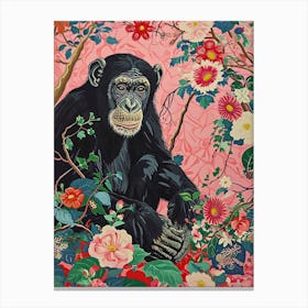 Floral Animal Painting Bonobo 2 Canvas Print