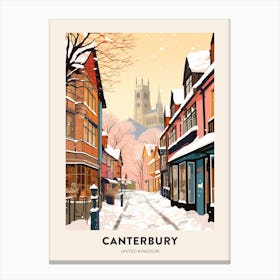 Vintage Winter Travel Poster Canterbury United Kingdom 3 Canvas Print