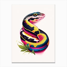 Many Banded Krait Snake Tattoo Style Canvas Print