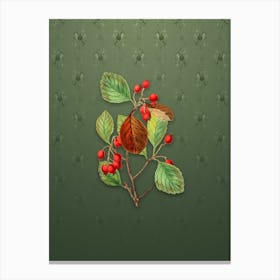 Vintage Plum Leaf Thorn Flower Botanical on Lunar Green Pattern n.1448 Canvas Print