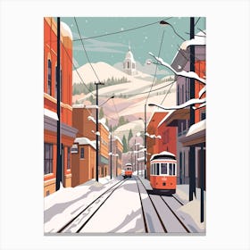 Vintage Winter Travel Illustration Oslo Norway 4 Canvas Print