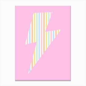 Lightning Bolt in Rainbow Stripes on Pink Canvas Print
